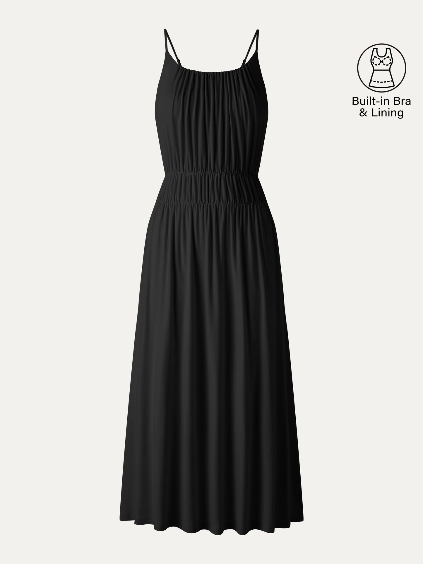 Vacay Gathered U-Neck Spaghetti Midi Bra Dress with Pockets