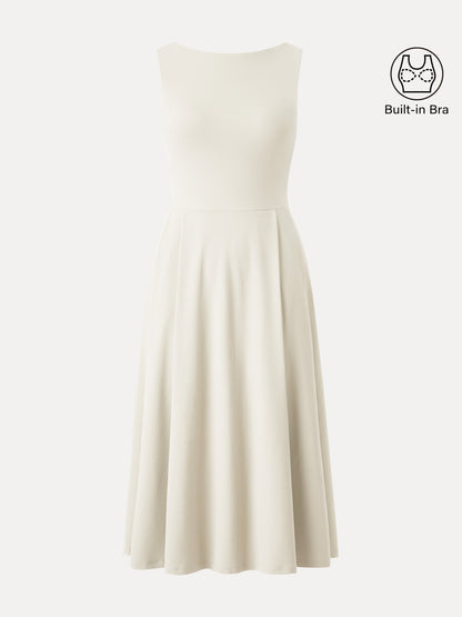 Boatneck Bamboo Ponte Bra Midi Dress with Pockets