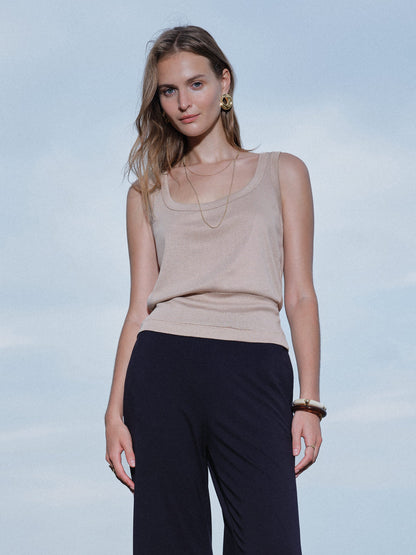 Cotton-Linen Blend Reversible Boatneck Low Back Top