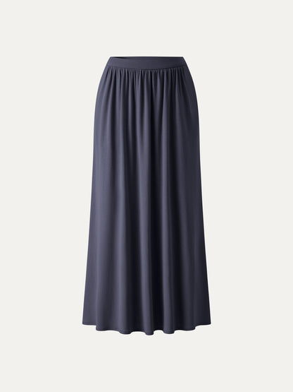Soft Linen Knit Gathered A-Line Maxi Skirt with Pockets
