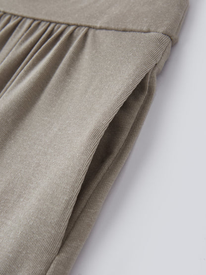 Soft Linen Knit Gathered A-Line Maxi Skirt with Pockets