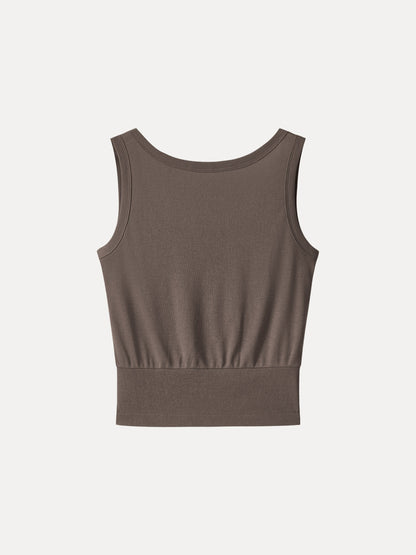 Cotton-Linen Blend Reversible Boatneck Low Back Top