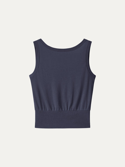 Cotton-Linen Blend Reversible Boatneck Low Back Top