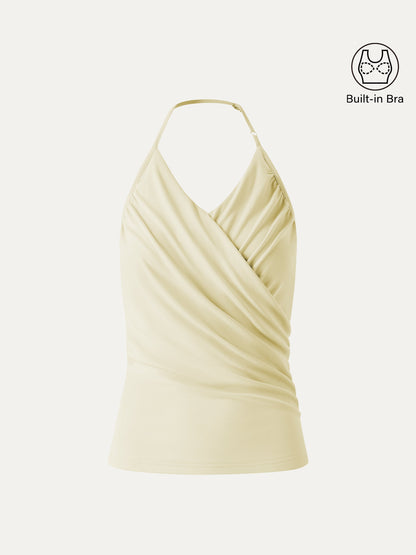 Modal Halter Neck Surplice Ruched Bandless Bra Top