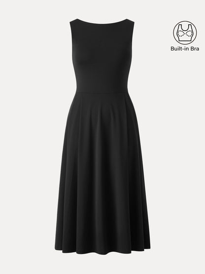Boatneck Bamboo Ponte Bra Midi Dress with Pockets