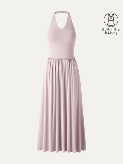 SkinKiss Halter Ruched Midi Bra Dress with Pockets