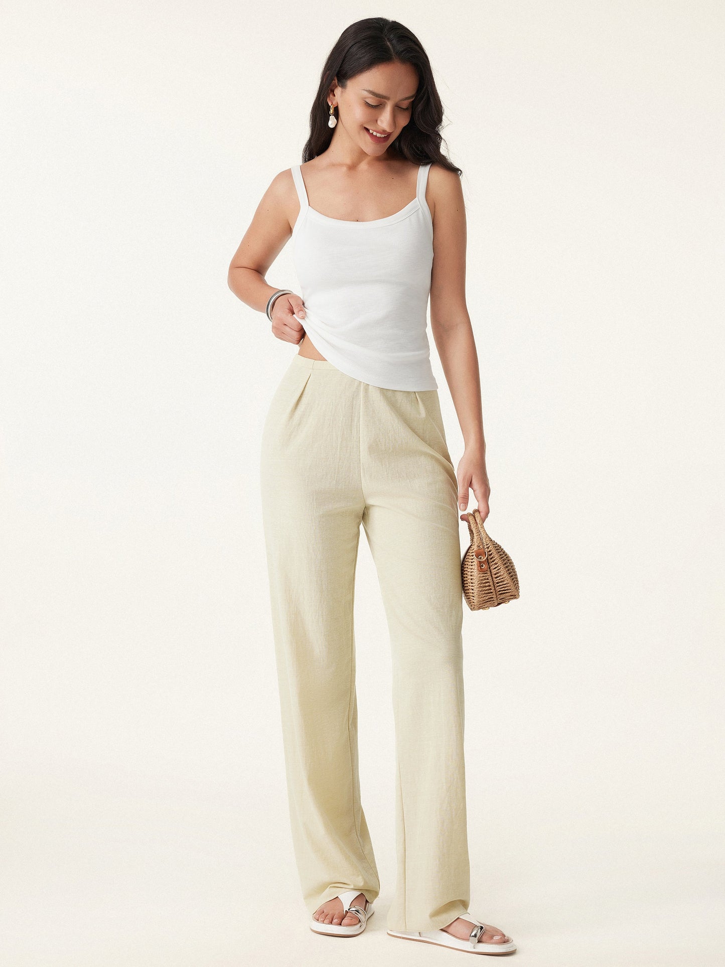Wrinkle-resistant Cotton-linen Straight Leg Pant