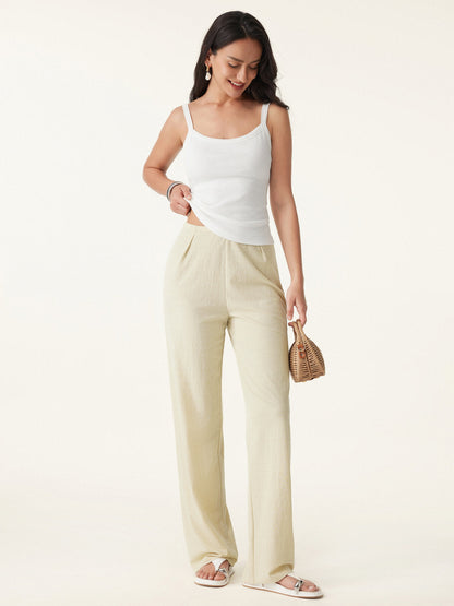 Wrinkle-resistant Cotton-linen Straight Leg Pant