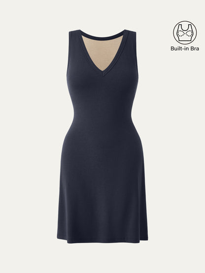 Flattering V-neck A-line New Airy Bra Tank Dress