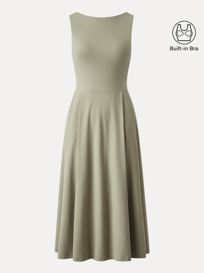Boatneck Bamboo Ponte Bra Midi Dress with Pockets