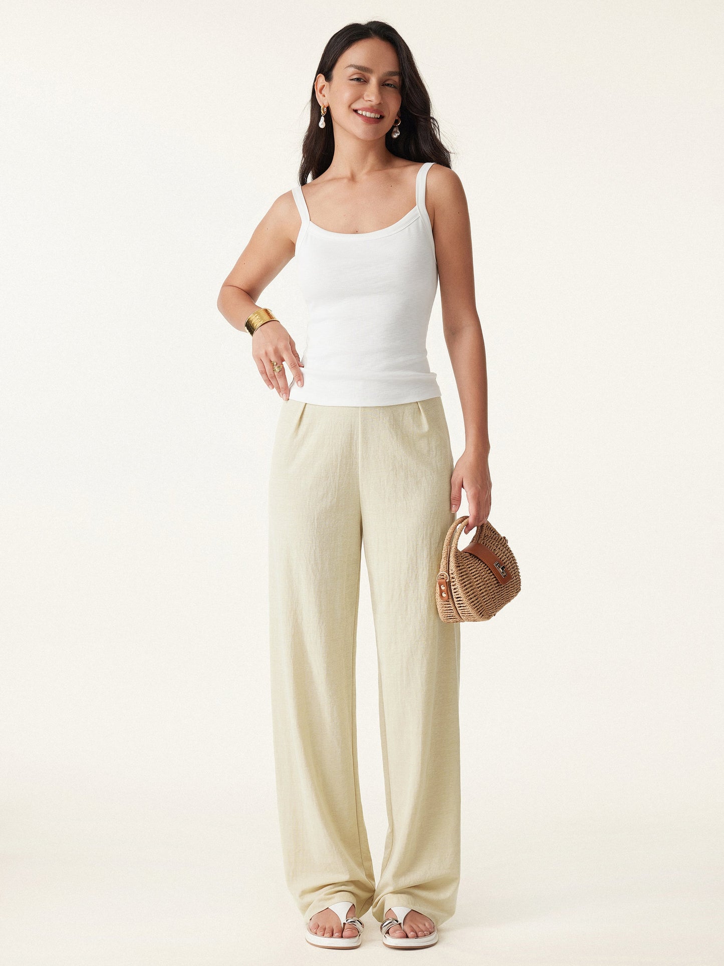 Wrinkle-resistant Cotton-linen Straight Leg Pant