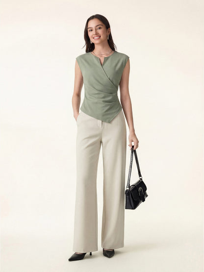 2Pcs Set Tucked Angled Tank & Mid Rise Wide Leg Trousers
