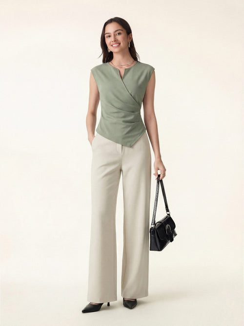 2Pcs Set Tucked Angled Tank & Mid Rise Wide Leg Trousers