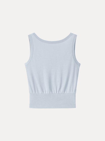 Cotton-Linen Blend Reversible Boatneck Low Back Top