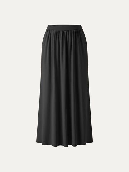 Soft Linen Knit Gathered A-Line Maxi Skirt with Pockets