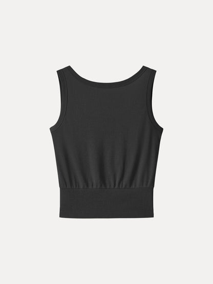 Cotton-Linen Blend Reversible Boatneck Low Back Top