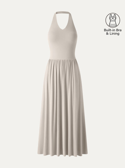 SkinKiss Halter Ruched Midi Bra Dress with Pockets