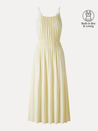 Vacay Gathered U-Neck Spaghetti Midi Bra Dress with Pockets