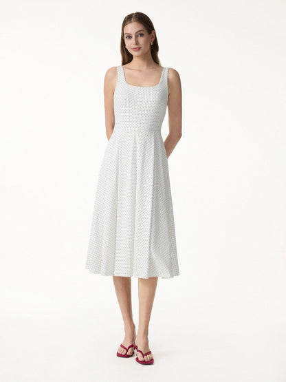 Stretch Cotton Polka Dot Square Neck Midi Bra Dress with Pockets Limited Edition