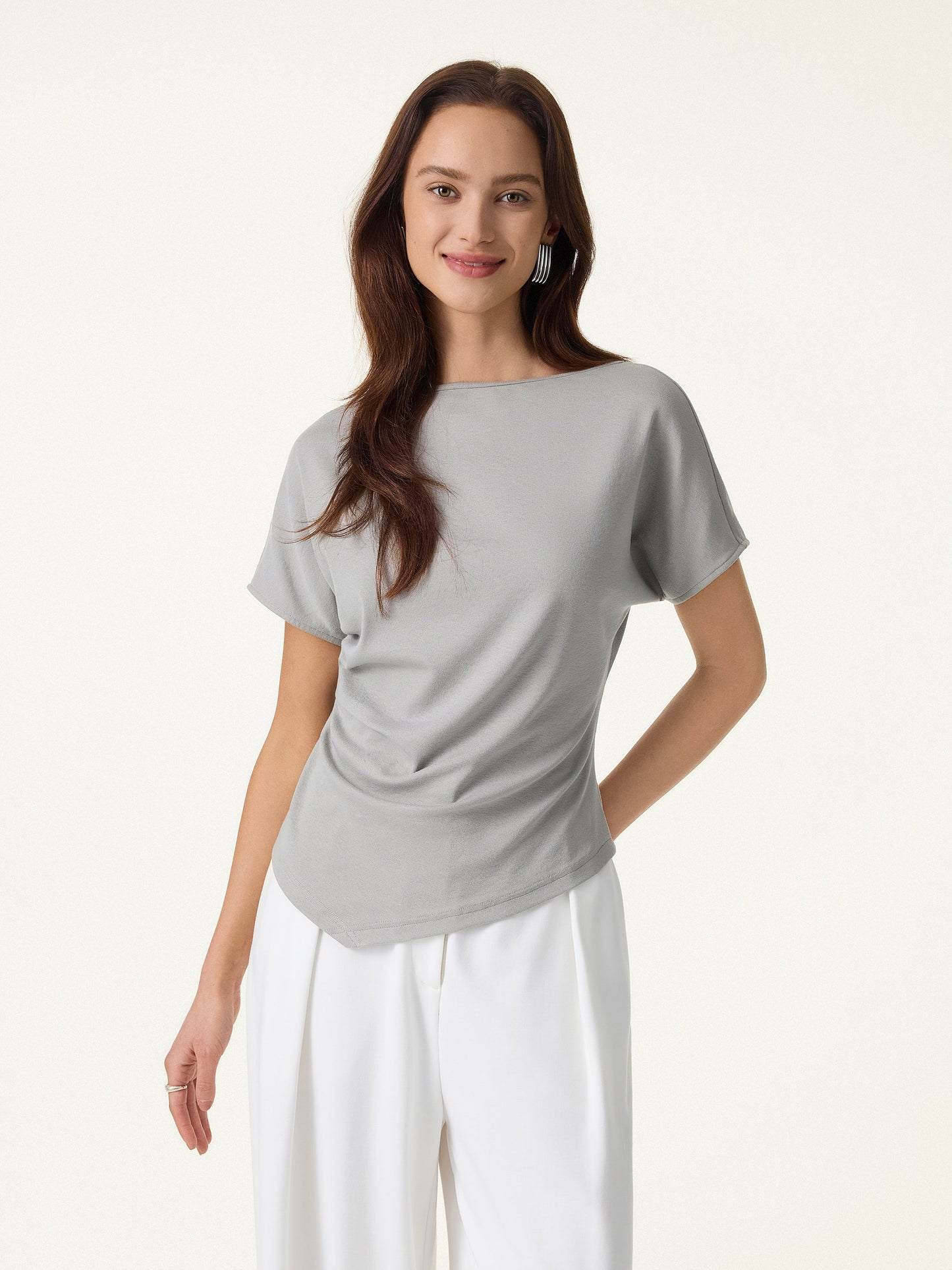 Cotton Lyocell Boatneck Angled Summer Tee