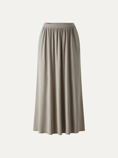 Soft Linen Knit Gathered A-Line Maxi Skirt with Pockets