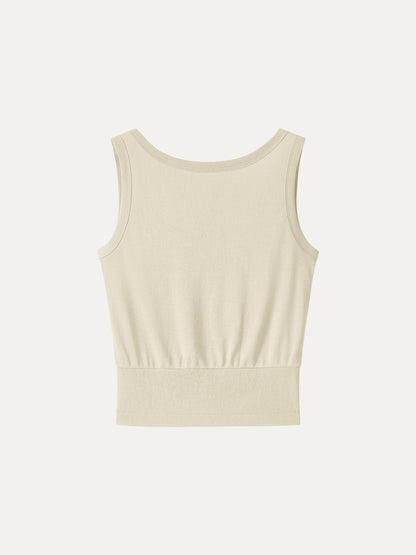 Cotton-Linen Blend Reversible Boatneck Low Back Top