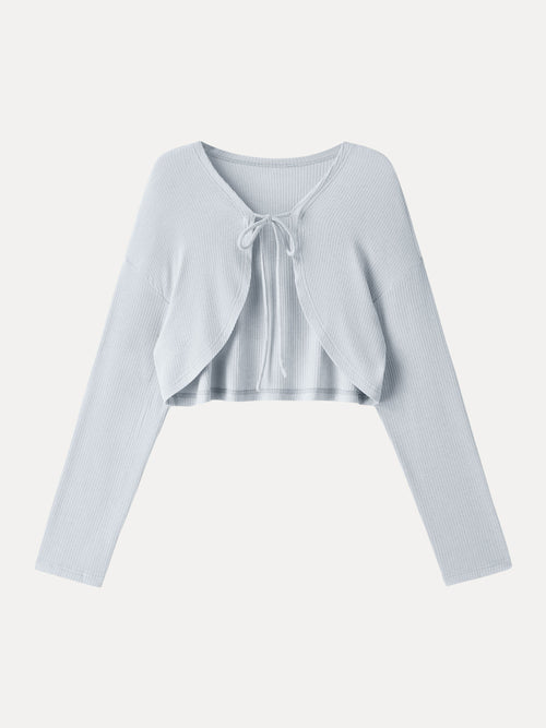 Textured Summer Cropped Cardigan with Tie