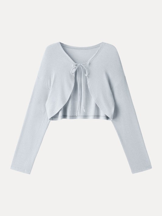 Textured Summer Cropped Cardigan with Tie