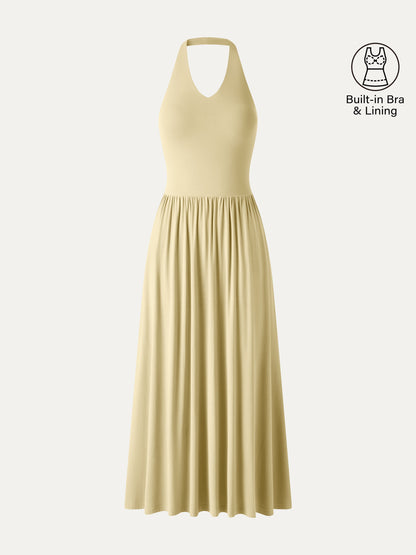 SkinKiss Halter Ruched Midi Bra Dress with Pockets
