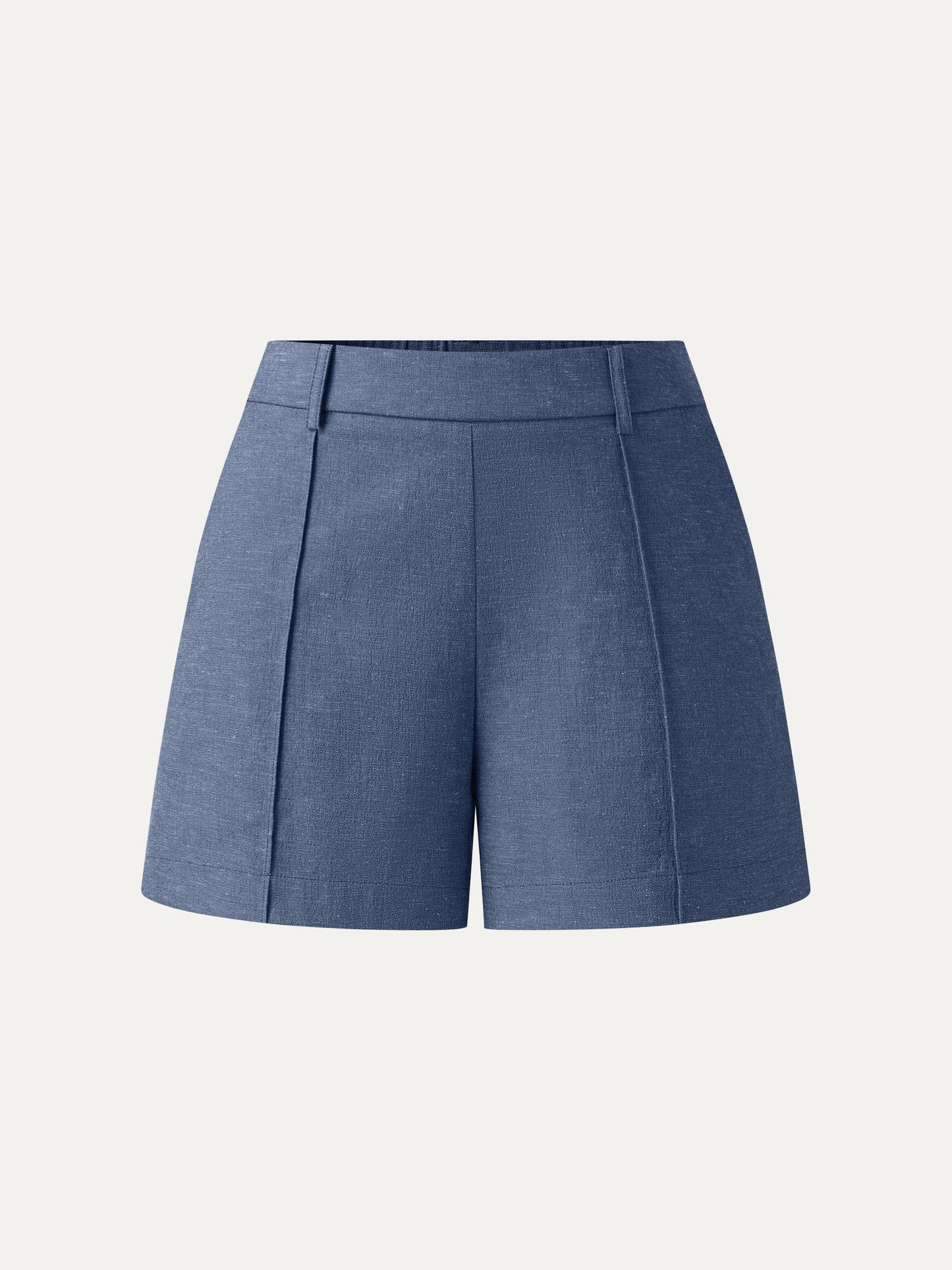Linen-Like Mid Rise Pintuck Shorts with Pockets