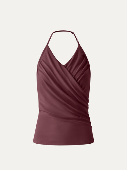 Modal Halter Neck Surplice Ruched Bandless Bra Top