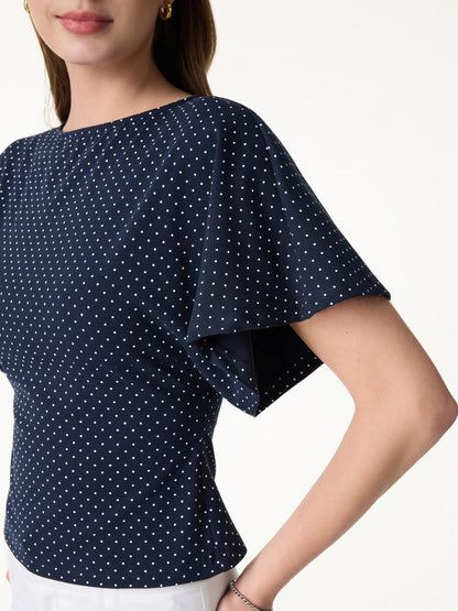 2Pcs Set Boatneck Flutter Sleeves Polka Dot Top & A-Line Flare Skirt Limited Edition