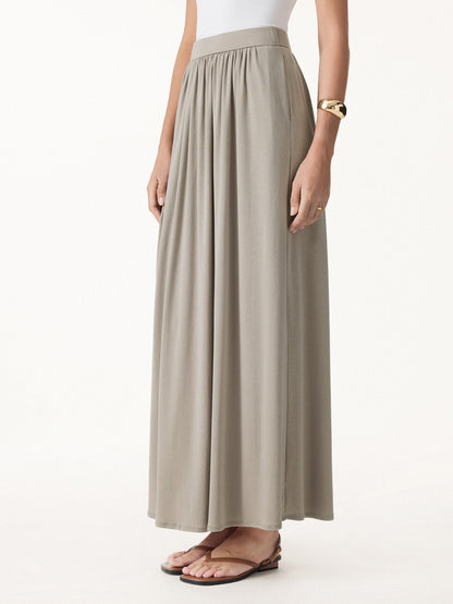 Soft Linen Knit Gathered A-Line Maxi Skirt with Pockets