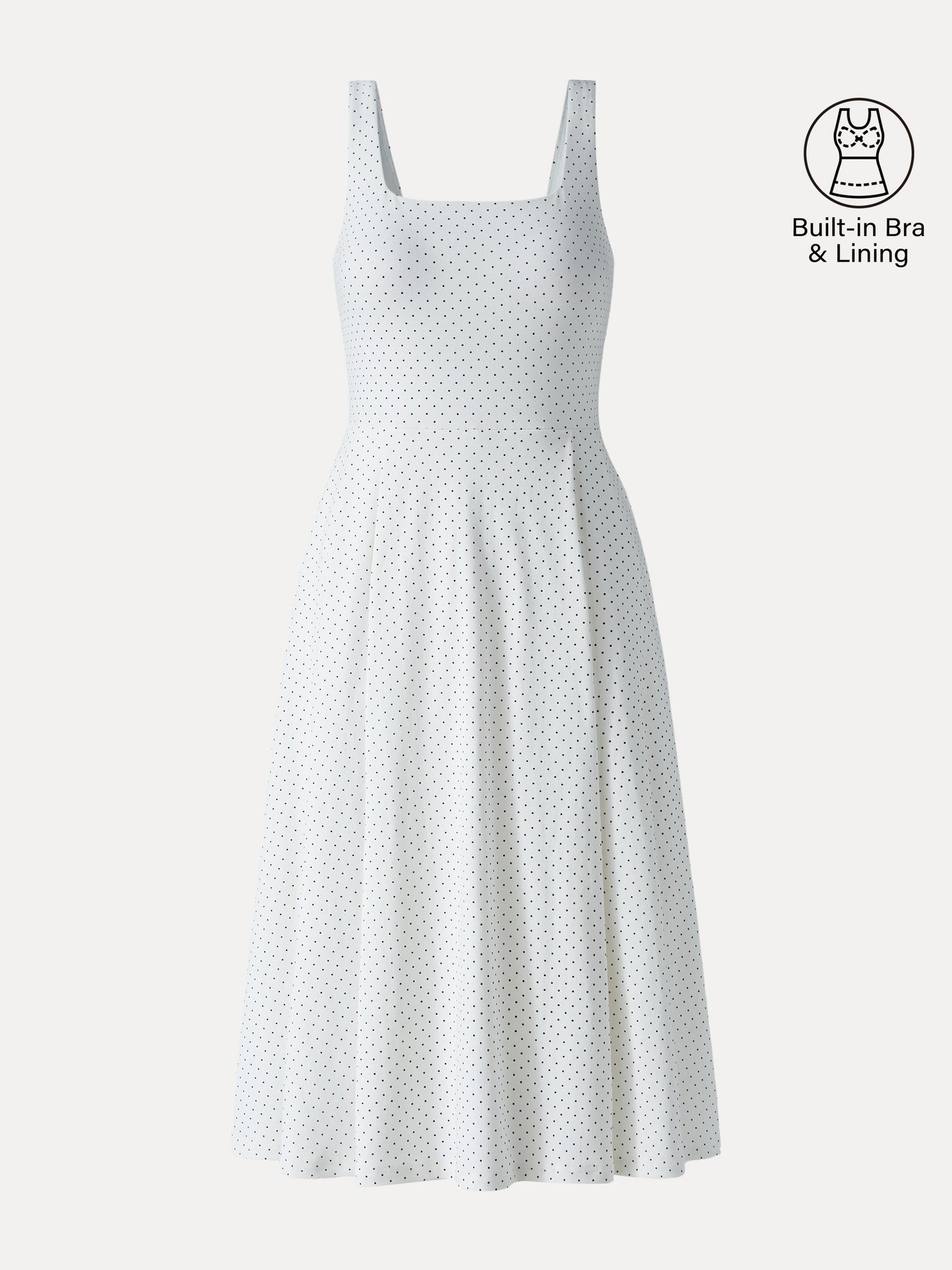 Stretch Cotton Polka Dot Square Neck Midi Bra Dress with Pockets Limited Edition