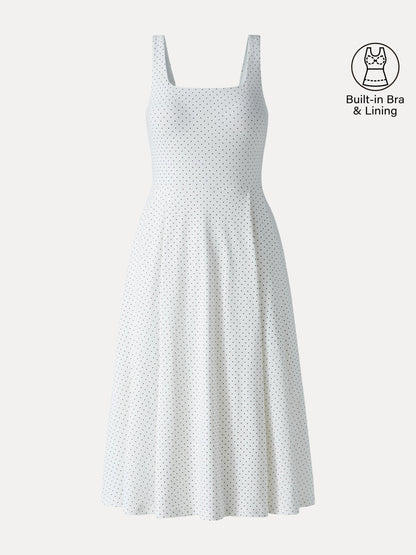 Stretch Cotton Polka Dot Square Neck Midi Bra Dress with Pockets Limited Edition