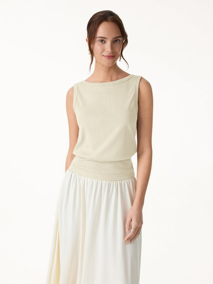 Cotton-Linen Blend Reversible Boatneck Low Back Top
