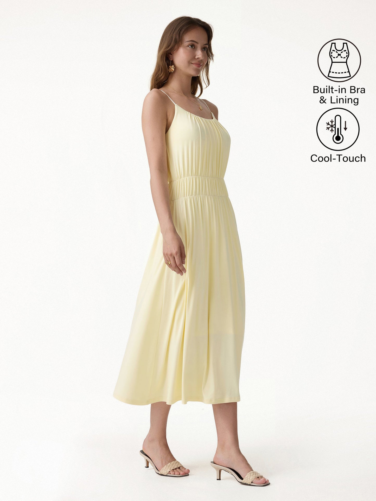Vacay Gathered U-Neck Spaghetti Midi Bra Dress with Pockets