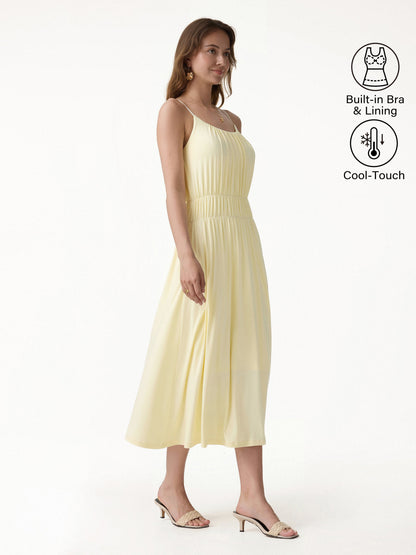 Vacay Gathered U-Neck Spaghetti Midi Bra Dress with Pockets