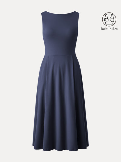 Boatneck Bamboo Ponte Bra Midi Dress with Pockets