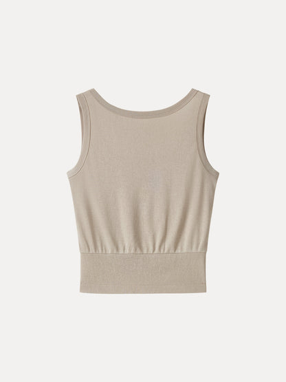 Cotton-Linen Blend Reversible Boatneck Low Back Top