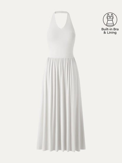 SkinKiss Halter Ruched Midi Bra Dress with Pockets