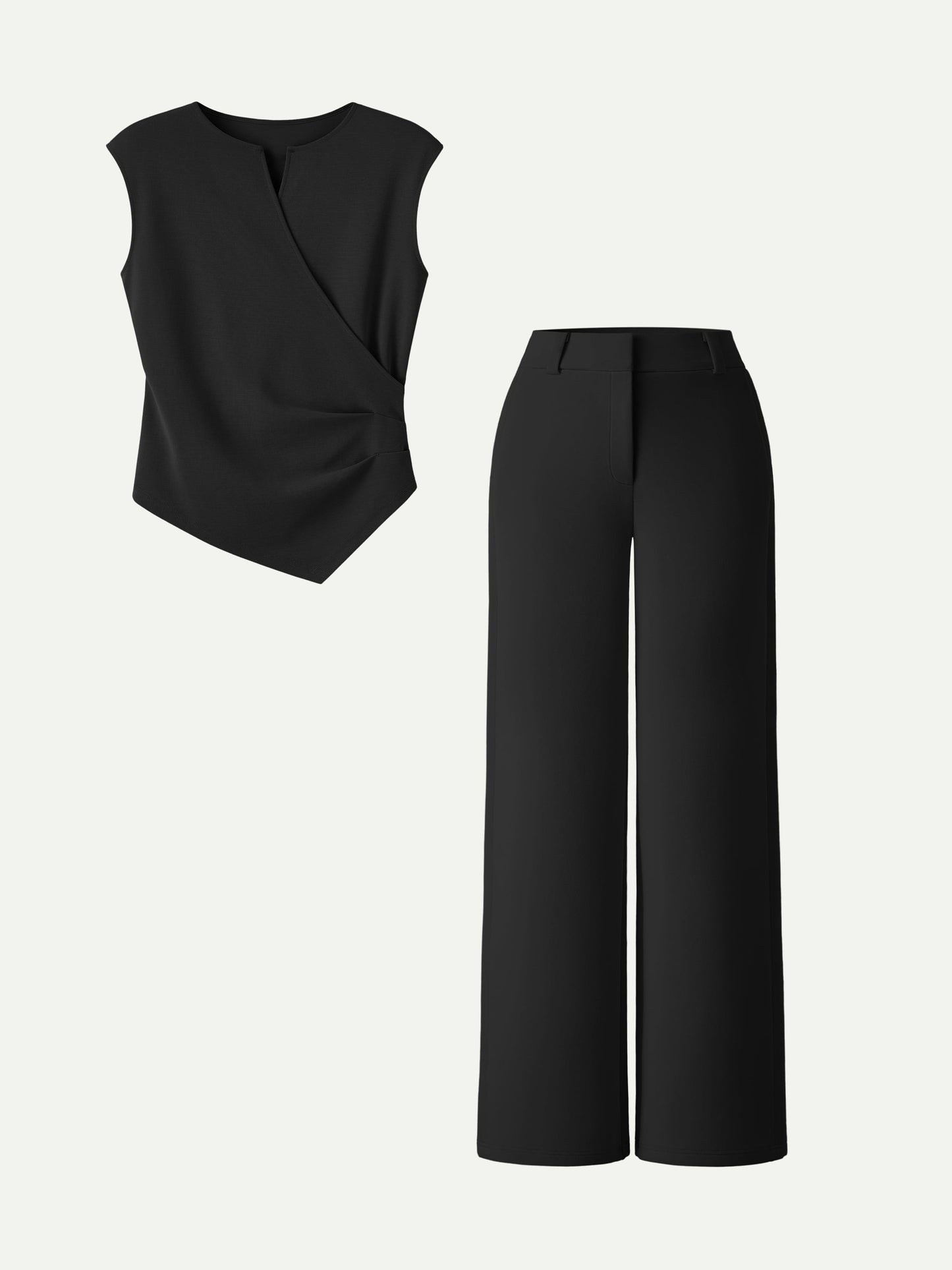 2Pcs Set Tucked Angled Tank & Mid Rise Wide Leg Trousers