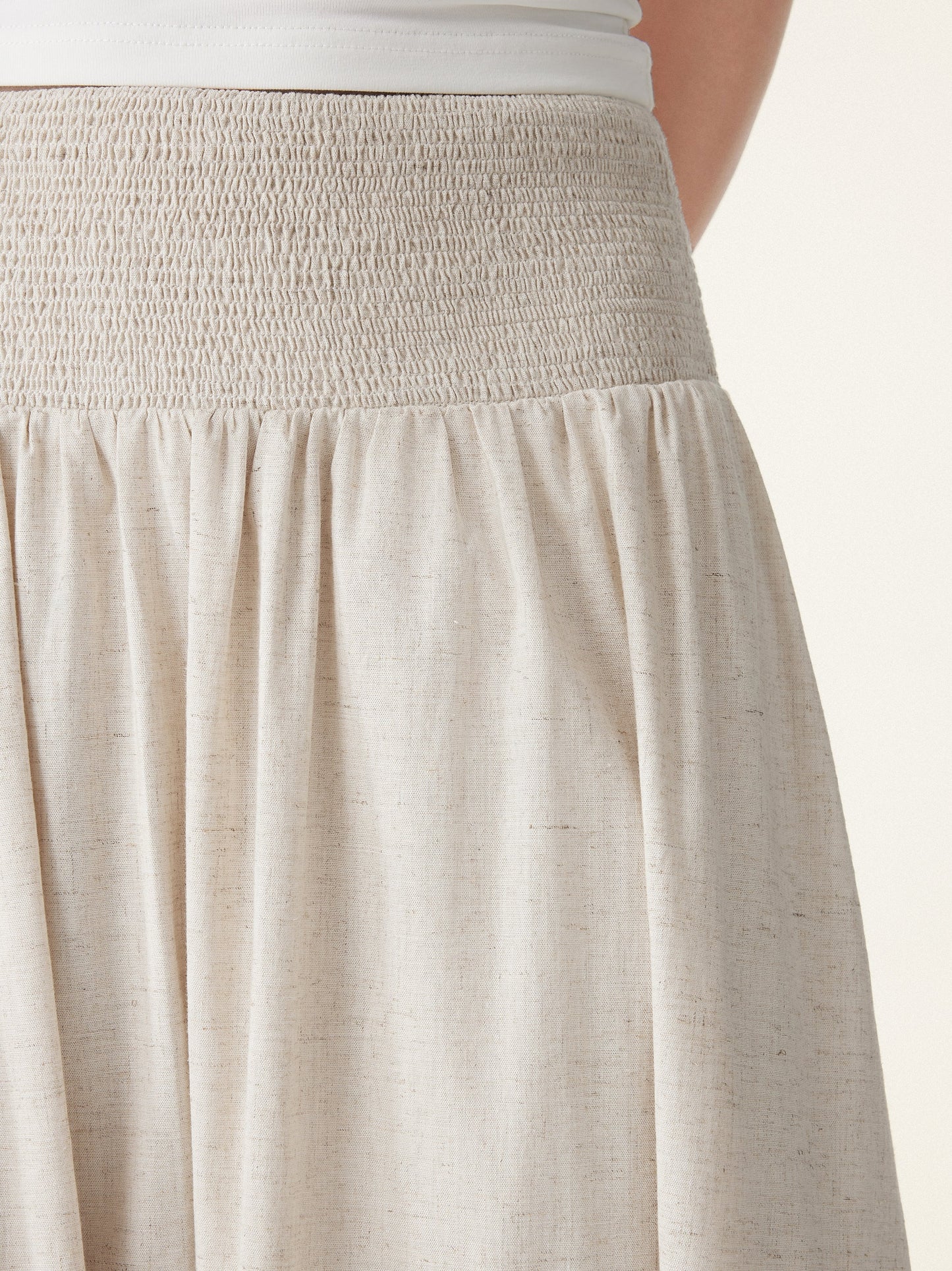 European Linen Smocked Waist Skirt with Pockets