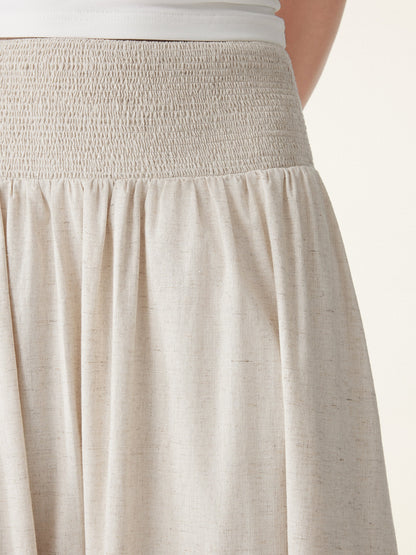 European Linen Smocked Waist Skirt with Pockets