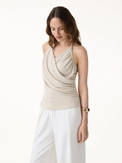 Modal Halter Neck Surplice Ruched Bandless Bra Top