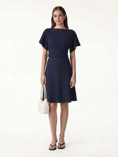2Pcs Set Boatneck Flutter Sleeves Polka Dot Top & A-Line Flare Skirt Limited Edition