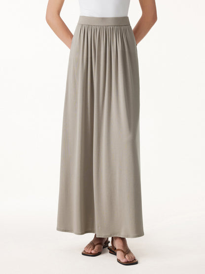 Soft Linen Knit Gathered A-Line Maxi Skirt with Pockets