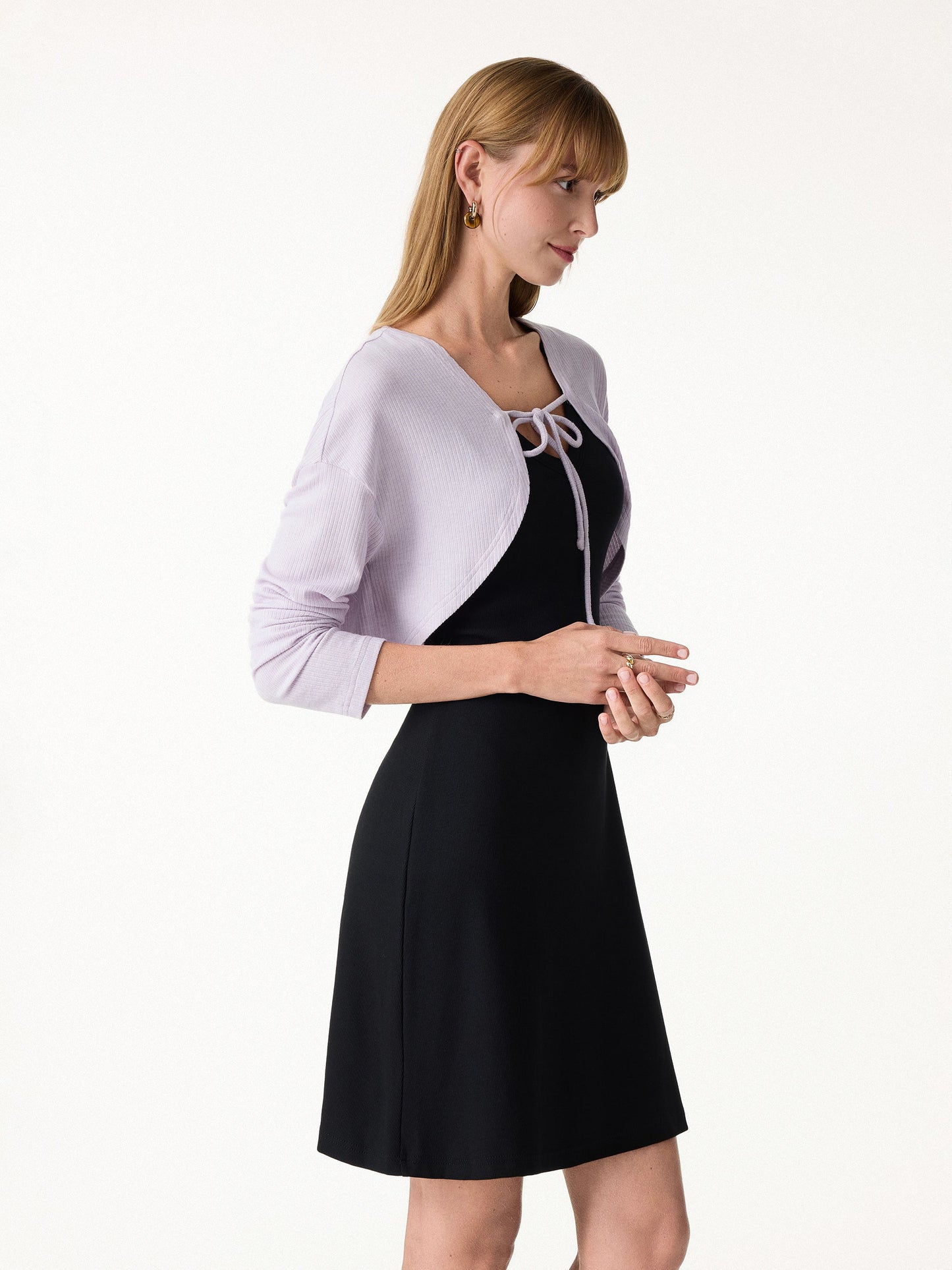 Textured Summer Cropped Cardigan with Tie