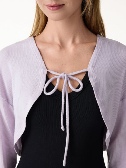 Textured Summer Cropped Cardigan with Tie