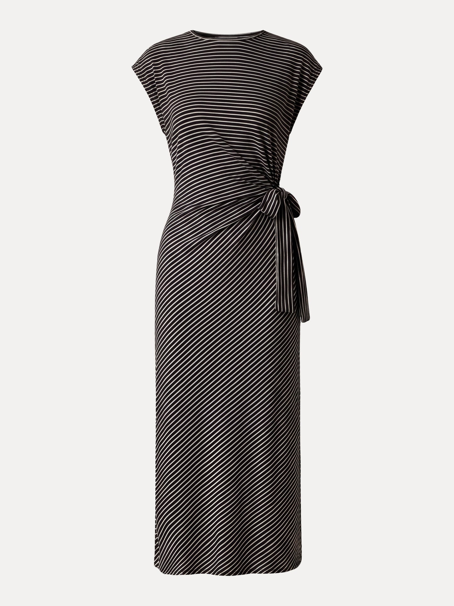 Striped Relaxed Midi Dress with Self-Tie